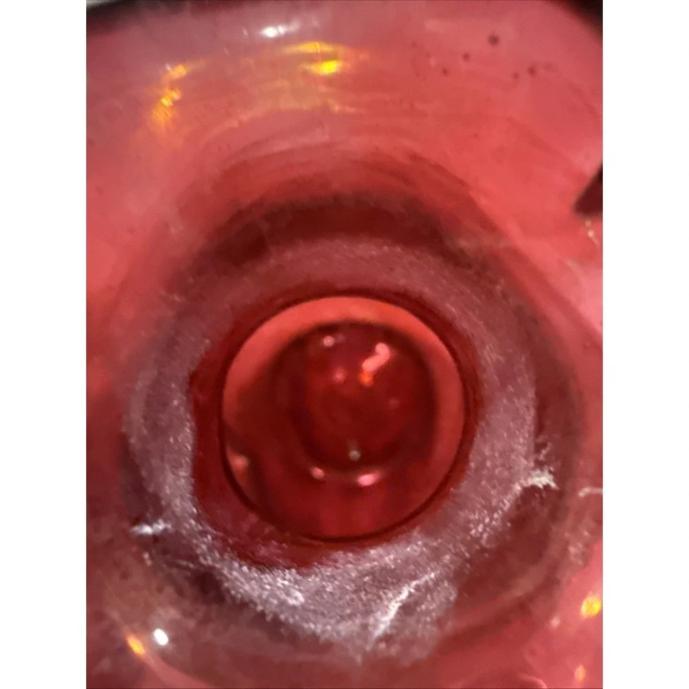 Vintage Blenko Red Rose Color Crackle Glass Pinched Decanter Mid Century‎